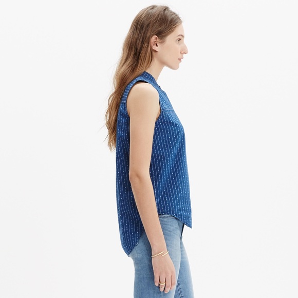 MADEWELL Cotton Sleeveless Shirt in Indigo Stripe - Picture 2 of 3